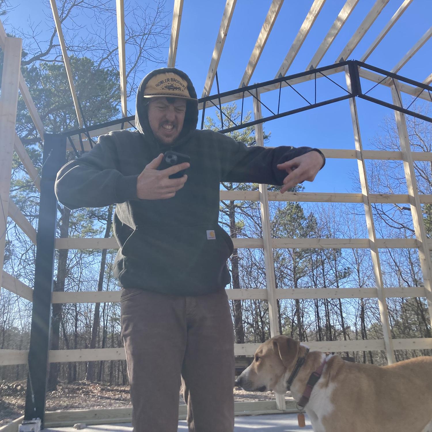 Framing went up! Our original plan for the barn was to house our goats and act as a shop and storage building. When we realized how huge it was we decided to build a 650 square foot house with a loft inside for us! Bye bye bus!