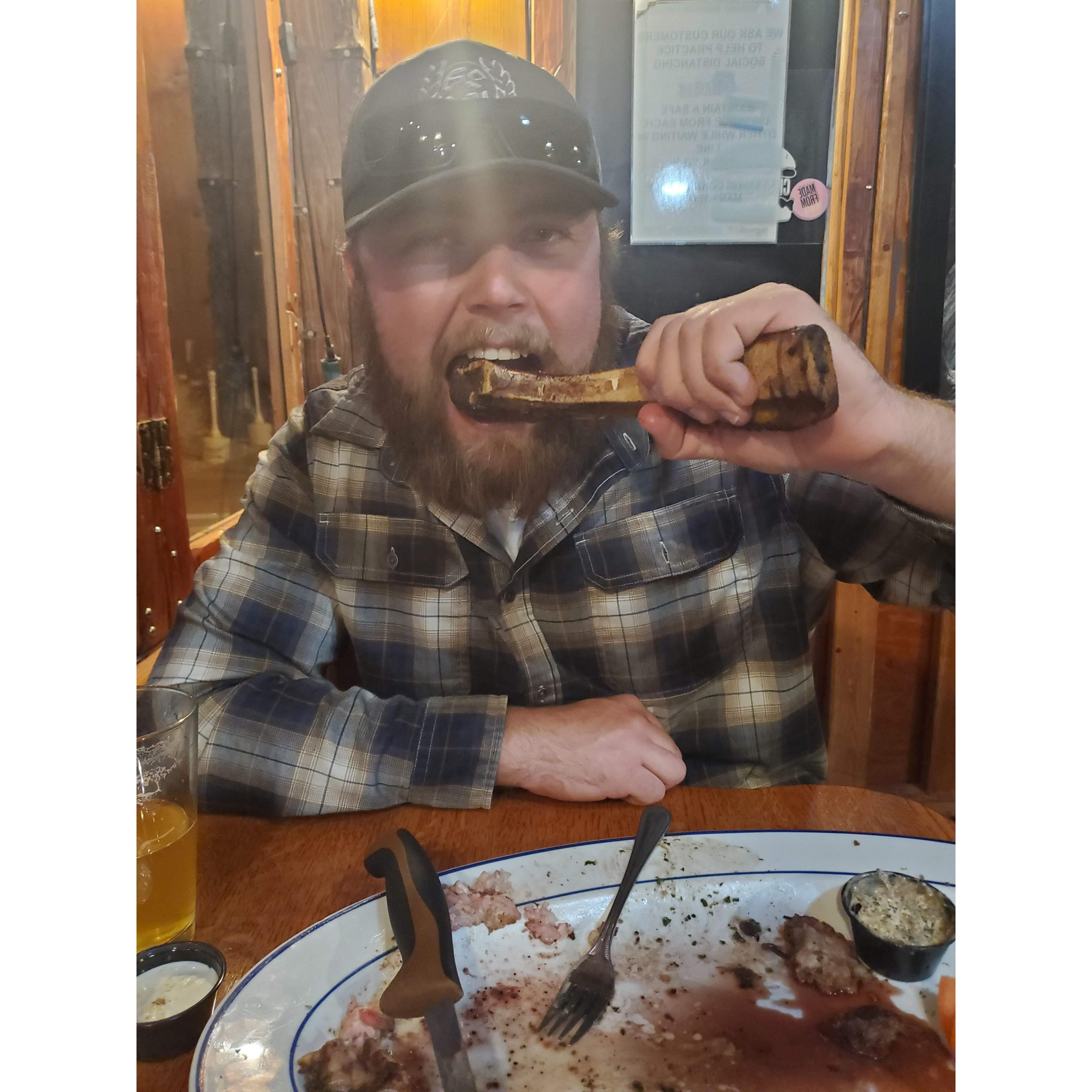 December 2020 - Lane enjoying a 5 lb Tomahawk steak in St. George