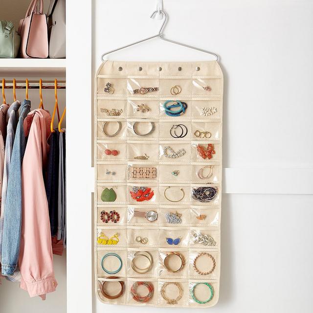 80-Pocket Canvas Hanging Jewelry Organizer