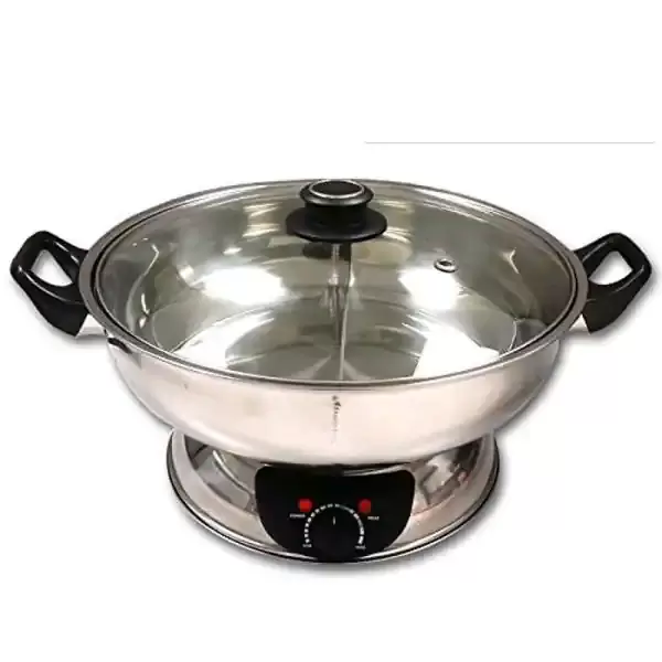 Shabu 7.75 in. Stainless Steel Electric Wok Mongolian Hot Pot with Broiler