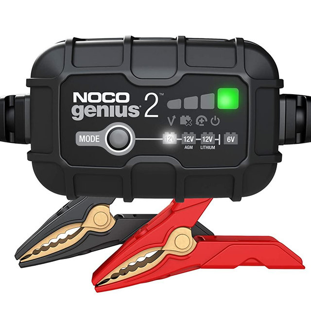 NOCO GENIUS2, 2-Amp Fully-Automatic Smart Charger, 6V and 12V Battery Charger, Battery Maintainer, Trickle Charger, and Battery Desulfator with Temperature Compensation , Black