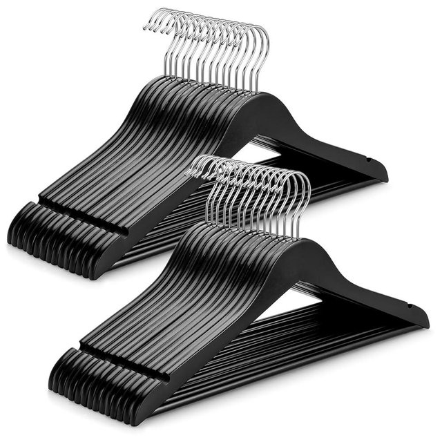 TOPIA HANGER Wooden Coat Hangers 30 Pack, Black Wood Suit Hangers, 360° Swivel Hook and Non-Slip Shoulder Notches for Camisole, Jacket, Pant, Shirt, Smooth Finished Clothes Hangers -CT54B30