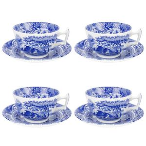 Spode Blue Italian Set of 4 Teacups and Saucers