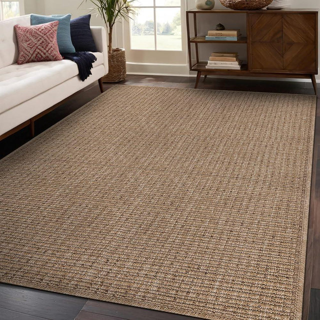 Beverly Rug Easy Jute Natural Rug 6x9 Solid Washable Durable Outdoor Indoor Area Rugs for Living Dining Room Patio Office Stain Resistant Non Shedding Casual Indoor Outside Carpet (6 x 9 Natural)