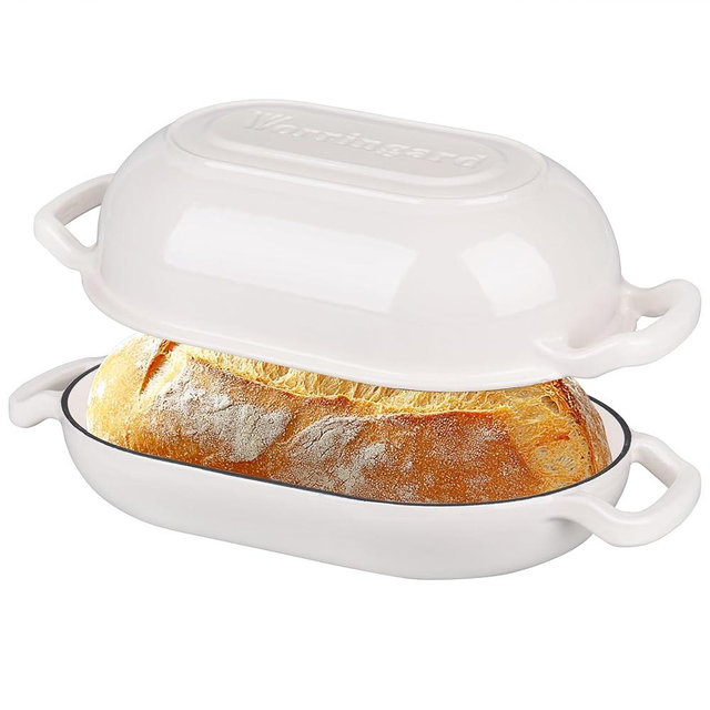 VORRINGARD Enameled Cast Iron Sourdough Bread Oven, Dutch Oven, Loaf Cast Iron Bread Pan for Homemade Bread Baking Pan with Lid, 5QT, White