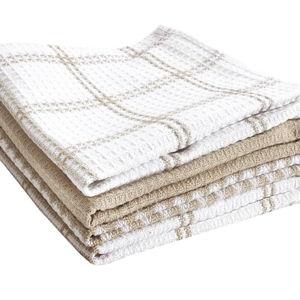 T-Fal Premium Waffle Dish Cloths: Highly Absorbent, Super Soft Long Lasting - 100% Cotton, 12"x13" Flat Waffle Dish Towel for Cleaning & Drying Dishes, (4-Pack), Sand
