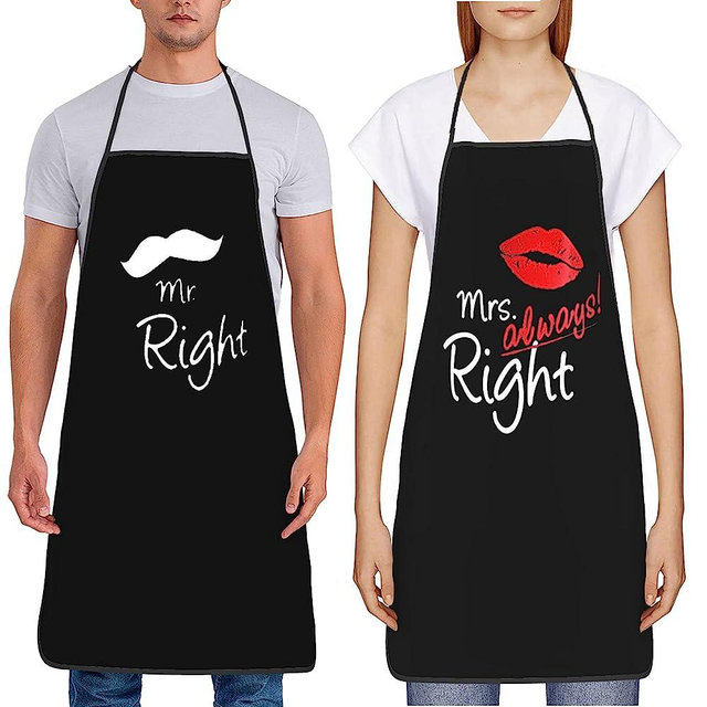 2Pcs Mr Right Mrs Always Right Aprons Funny Cooking Kitchen Bib Aprons for Women Men Chef Waterdrop Resistant Wedding Gifts for Couple Women Men Chef Gifts Cool Bridal Shower Gifts Engagement Gifts