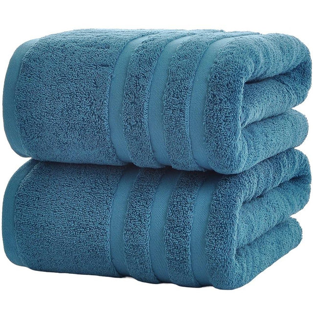 Velqora Bath Towels 2 Pack, 30 x 60 Inches, Large 100% Cotton Towels, Soft, Absorbent, Comfortable for Home, Spa, and Gym, (Blue)