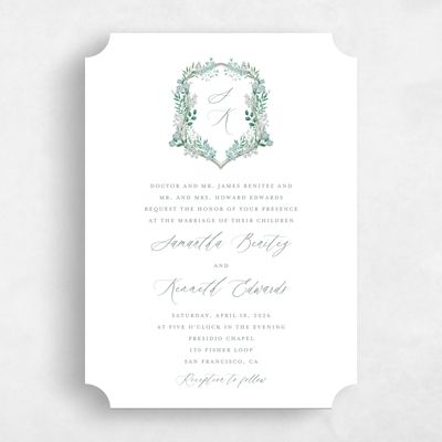 Green Ticket Wedding Invitation - Lombardy Portrait