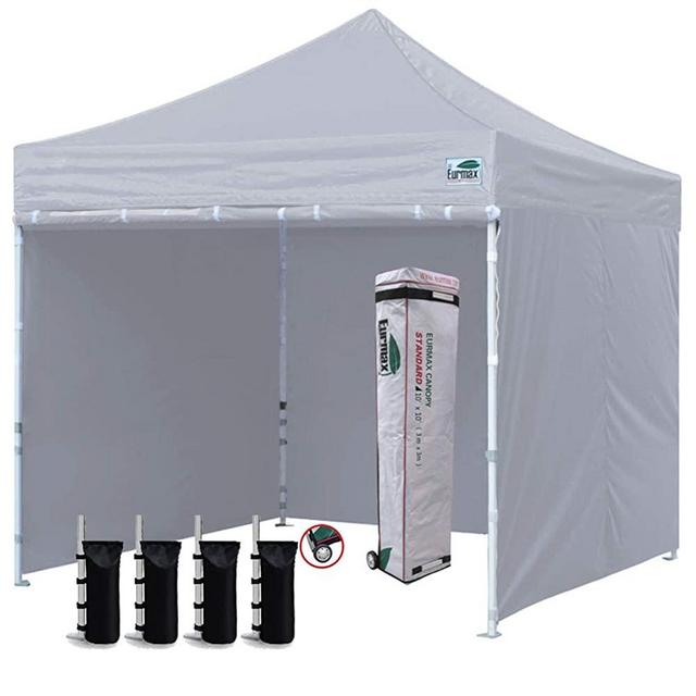 Eurmax 10'x10' Ez Pop-up Canopy Tent Commercial Instant Canopies with 4 Removable Zipper End Side Walls and Roller Bag, Bonus 4 SandBags (Gray)