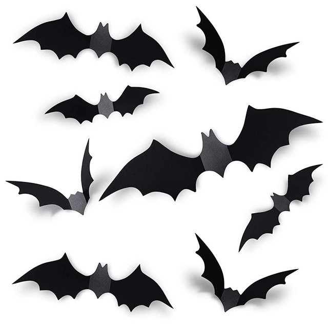 Coogam 60PCS Halloween 3D Bats Decoration 2021 Upgraded, 4 Different Sizes Realistic PVC Scary Black Bat Sticker for Home Decor DIY Wall Decal Bathroom Indoor Hallowmas Party Supplies