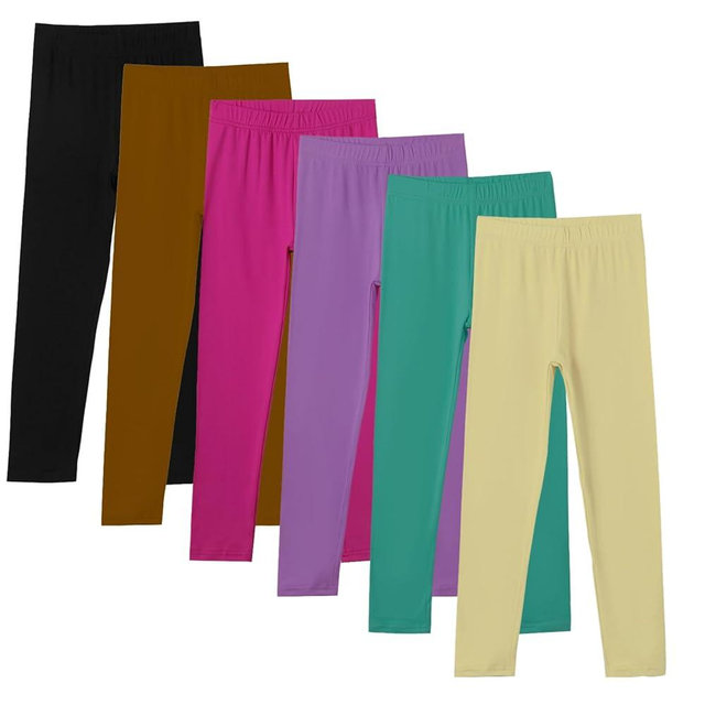 Chicduo 6 Pack Girls Leggings Yoga Leggings for Girls Soft Stretchy Pants Kids Basic Solid School Pants