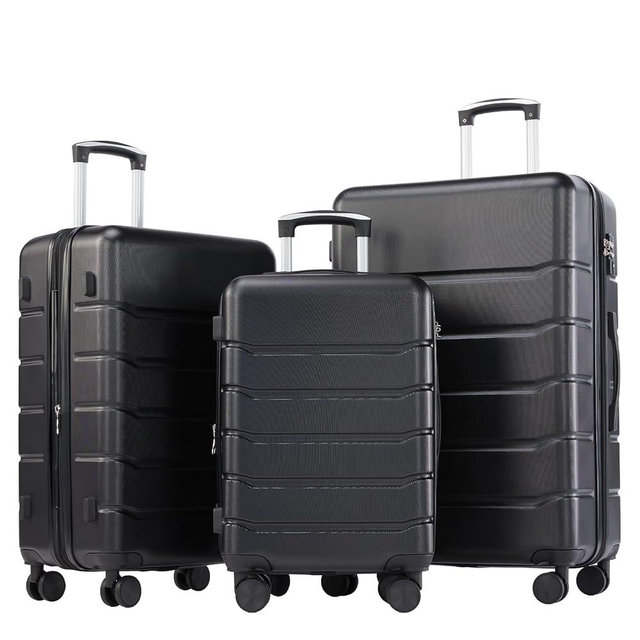 OLIXIS 3-Piece Luggage Set, Carry On Suitcases with Spinner Wheels, Expandable Travel Luggage with TSA Approved Lock & ABS Hard Shell, Black(20/24/28 Inch)