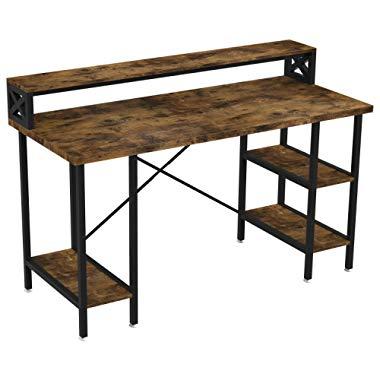 IRONCK Industrial Computer Desk 55", Office Desk with Printer Monitor Shelf Storage Shelf CPU Stand, Studying Writing Table for Home Office