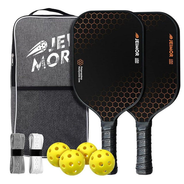 Jeimor Pickleball Paddles Set of 2 - USAPA Standard Fiberglass Face with Enhanced Grit Texture for Max Spin,Control Pickleball Paddles,Lightweight Polymer Rackets, 4 Balls and Carry Bag