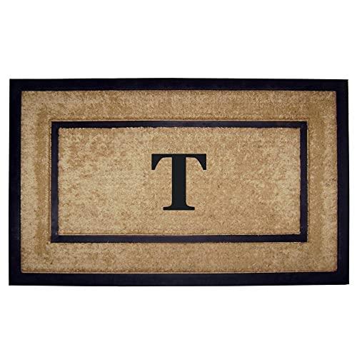 Nedia Home Single Picture Black Frame with Coir Rubber Border Dirt Buster Mat, 22 by 36-Inch, Monogrammed T