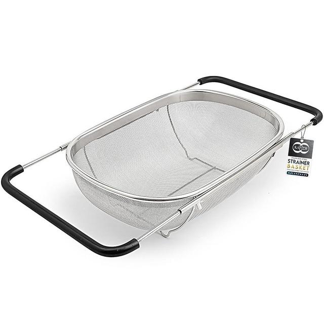 Kafoor Over the Sink Colander for Kitchen - 6 Quart Over the Sink Strainer Basket with Extendable Ergonomic Handles and Resting Feet - Multipurpose Fine Mesh Strainer for Kitchen