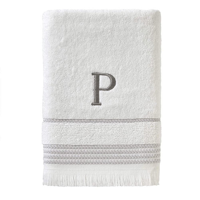 SKL Home Casual Monogram Bath Towel, P, 28x54, White