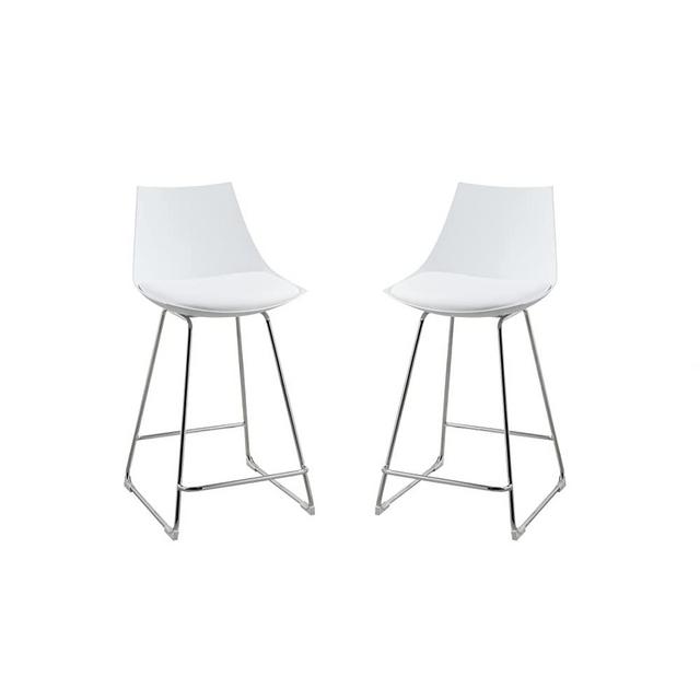 Emerald Home Neo White 24" Bar Stool with Molded Plastic Shell, Cushioned Seat, And Metal Bracing, Set of Two