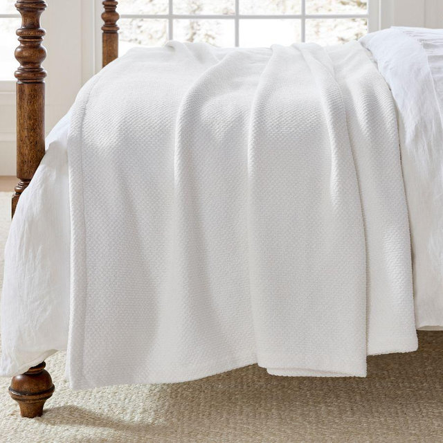Washed Cotton Basket Weave Blanket, White, Full/Queen