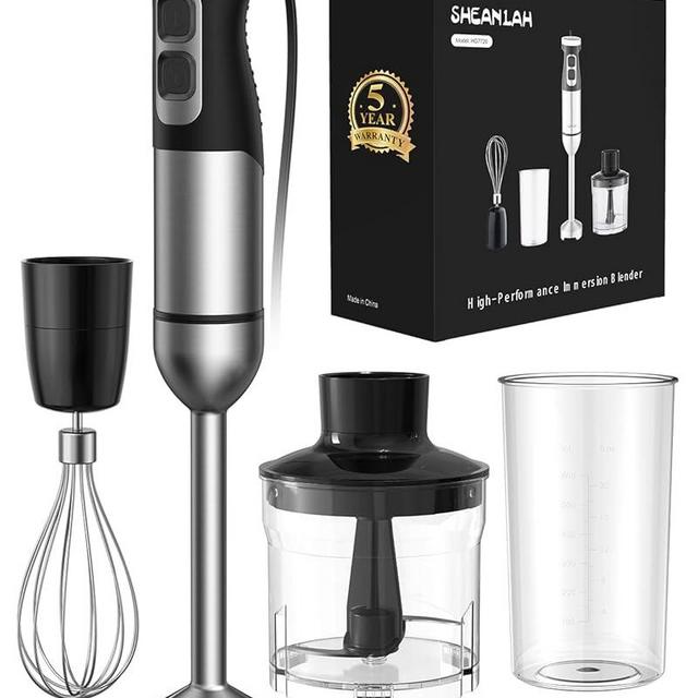 1000W Powerful Immersion Blender Handheld, 2025 New Update Hand Blender with 25-Speed and Heavy-Duty Copper Motor, 4 in 1 Hand Mixer with Chopper, Whisk, Beaker and Wand Silver