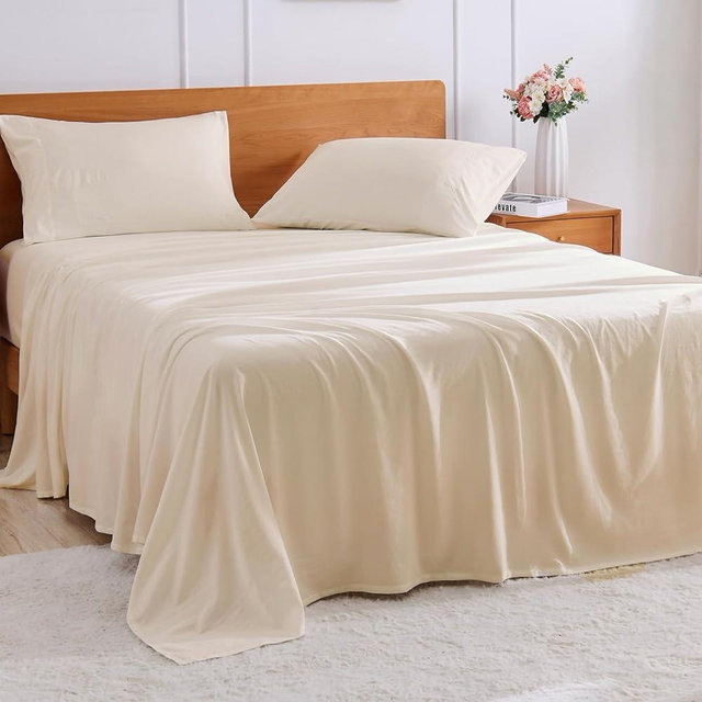 GOKOTTA 4 Piece Full Size Sheet Set, 15 Inch Deep Pocket Full Size Bed Sheets with Elastic Corner Straps, Soft & Breathable Double Brushed Microfiber, Wrinkle Free & Hotel Luxury Sheets - Beige