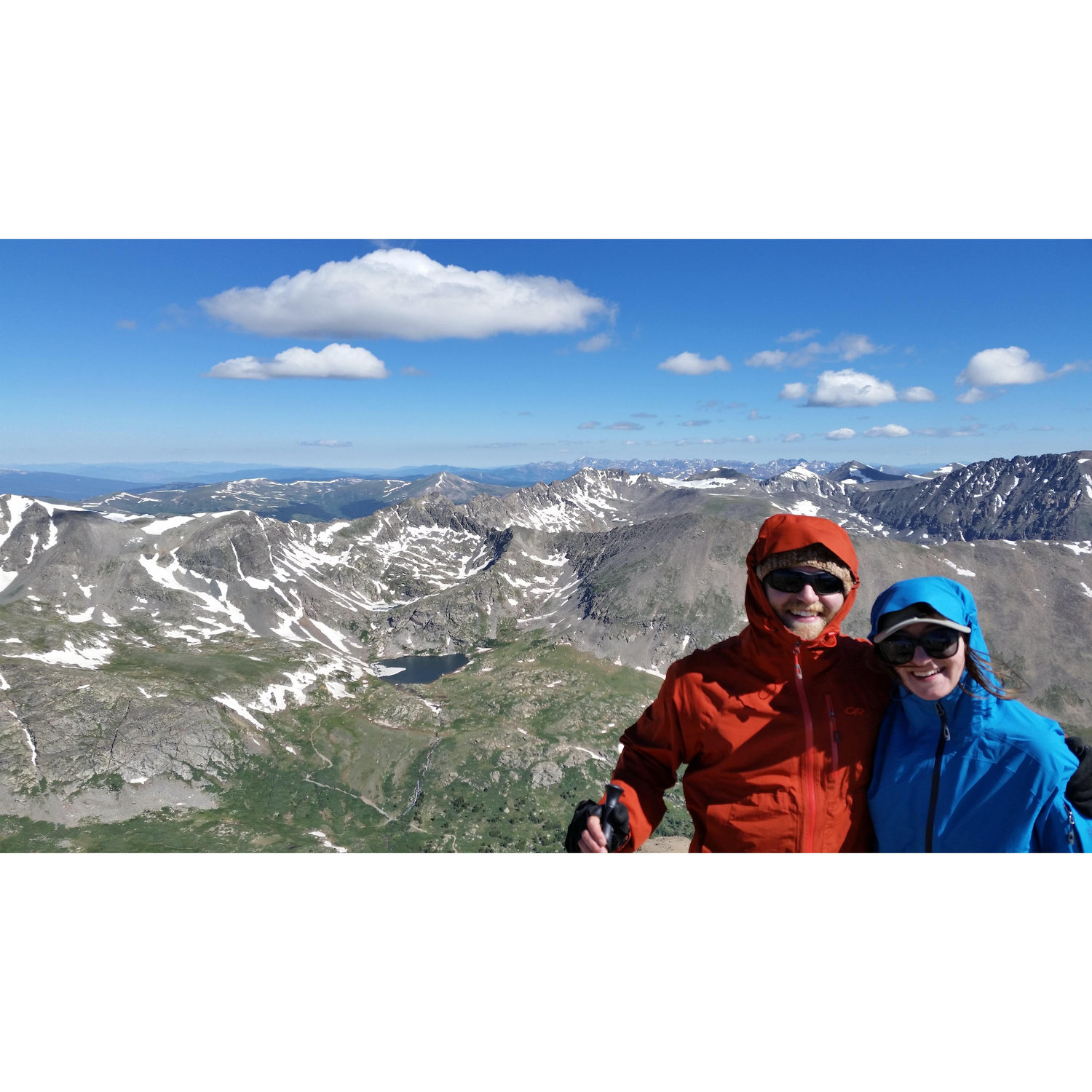 Our first Colorado 14'ner together! You wouldn't know it by her smile, but approx 20 mins later she was vomiting due to altitude sickness. We learned a lot that day.