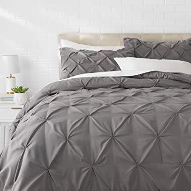 AmazonBasics Pinch Pleat Comforter BeddingSet, Full / Queen, Dark Grey