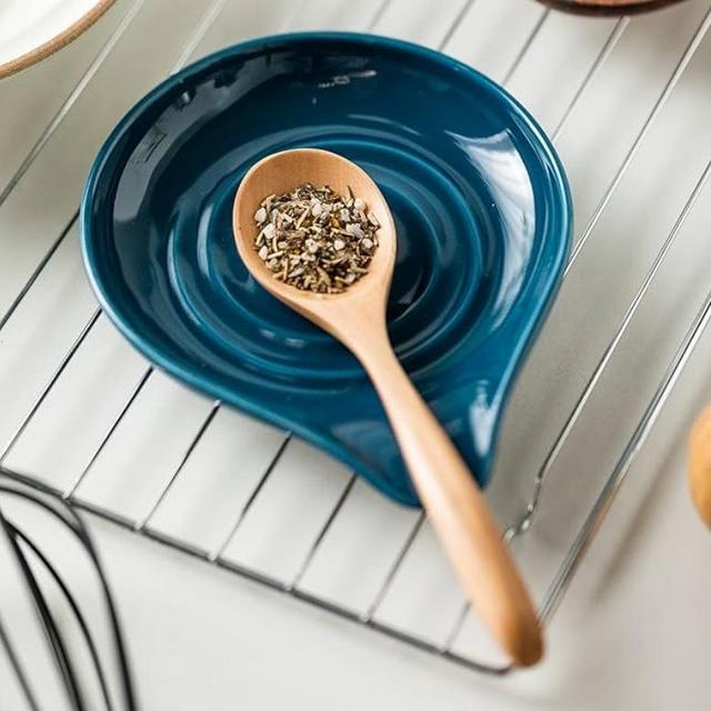 LAUCHUH Spoon Rest for Stove Top Cooking Spoon Holder for Kitchen Countertop Large Holder for Spatula, Spoons or Tongs, Farmhouse Decor, Thanksgiving, Blue