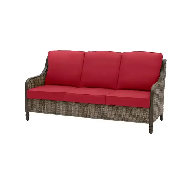 Windsor Brown Wicker Outdoor Patio Sofa with CushionGuard Chili Red Cushions