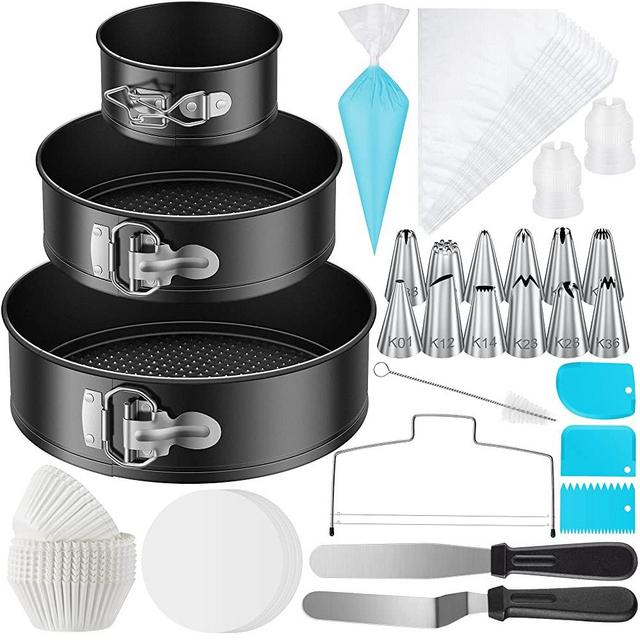 Kootek 144pcs Cake Pan Set with Removable Base, Cake Decorating Supplies with 3 Round Nonstick Bakeware Springform Pans (4" 7" 9"), Numbered Icing Piping Tips and Other Baking Supplies for Cheesecake