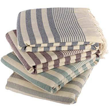 Clotho Towels Turkish Bath and Beach Towel Set of 4 Oversized Terry Peshtemal