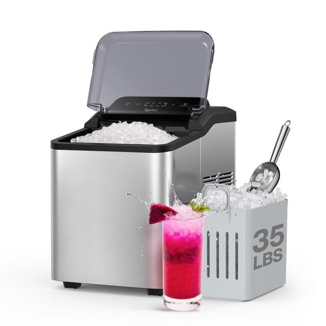 Typhur Fast Nugget Ice Maker Countertop with Self-Cleaning Pump, 35lbs/24H Crushed Pebble Ice Machine with Pellet Ice, 8 Packs Cleaner, Dual Ice Scoops for Home, Kitchen, Party, RV, Stainless Steel