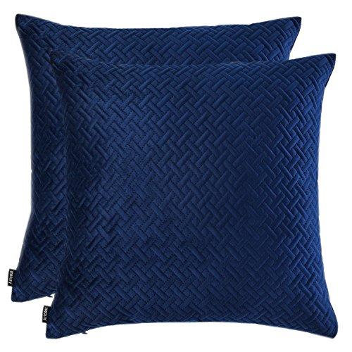 Artcest Set of 2, Decorative Velvet Bed Throw Pillow Case, Sofa Soft Quilted Pattern, Comfortable Couch Cushion Cover, 18"x18" (Navy Blue)