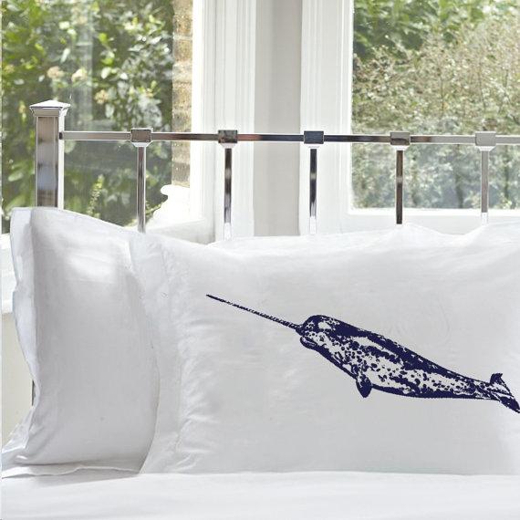 Two (2) Navy Blue Narwhal Pillowcases