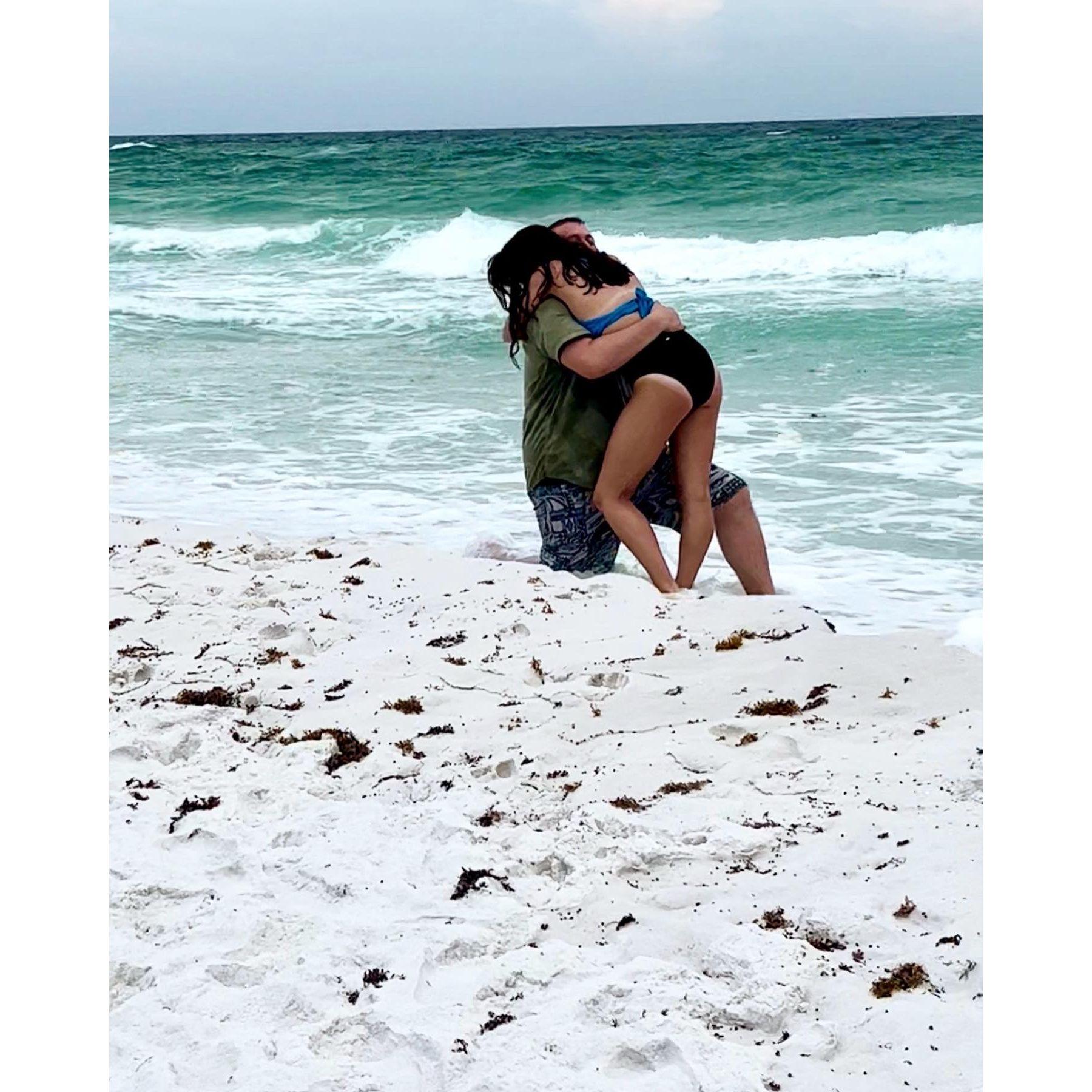 Me tackling him after I said YES!
