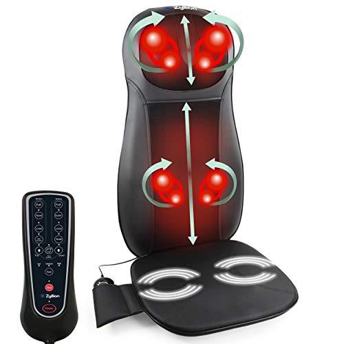 Zyllion Shiatsu Back and Neck Massager Cushion Pad with Soothing Heat Function - High Intensity Massage with 3 Modes - Fits Perfectly on Chair