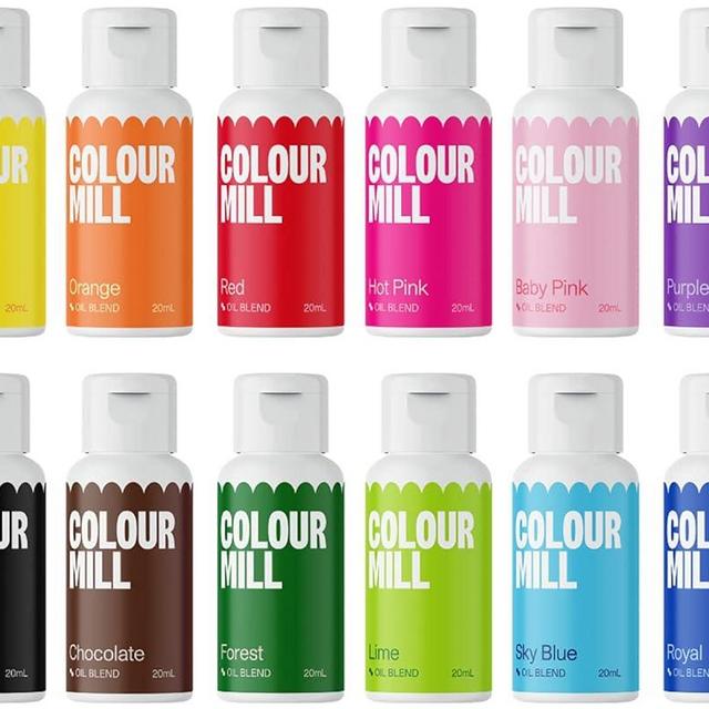 Colour Mill Kickstarter-Pack Oil-Based Food Coloring, 20 Milliliters Each of 12 Colors: Baby Pink, Black, Chocolate, Forest, Hot Pink, Lime, Orange, Purple, Red, Royal, Sky Blue and Yellow