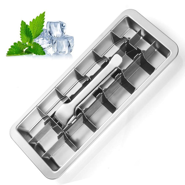 Stainless Steel Ice Cube Tray with Lever - 18 Large Ice Cube Mold, Non-Toxic & Dishwasher Safe for Kitchen and Bar Use