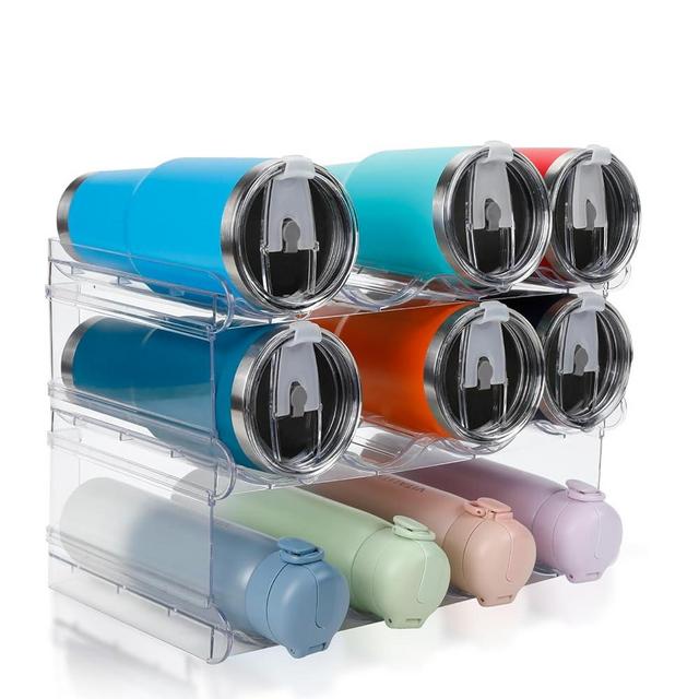 spospo Stackable Water Bottle Organizer, Large Compartment Water Bottle Holder, 3 Tier Water Bottle Organizer for Cabinet, Water Bottle Rack for Kitchen Organization and Storage - Hold 12 Bottles