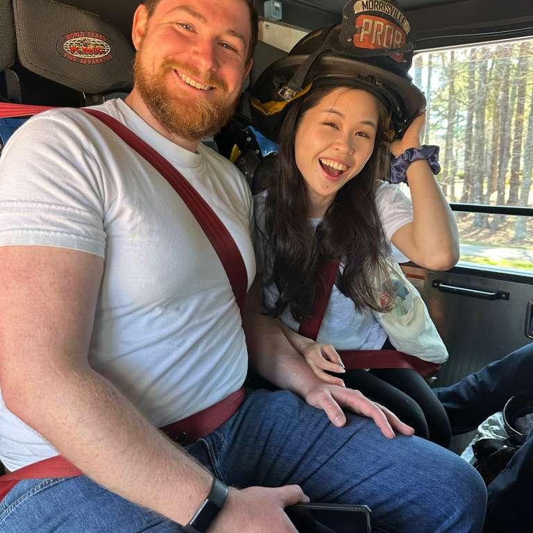 Catching a ride on a Firetruck