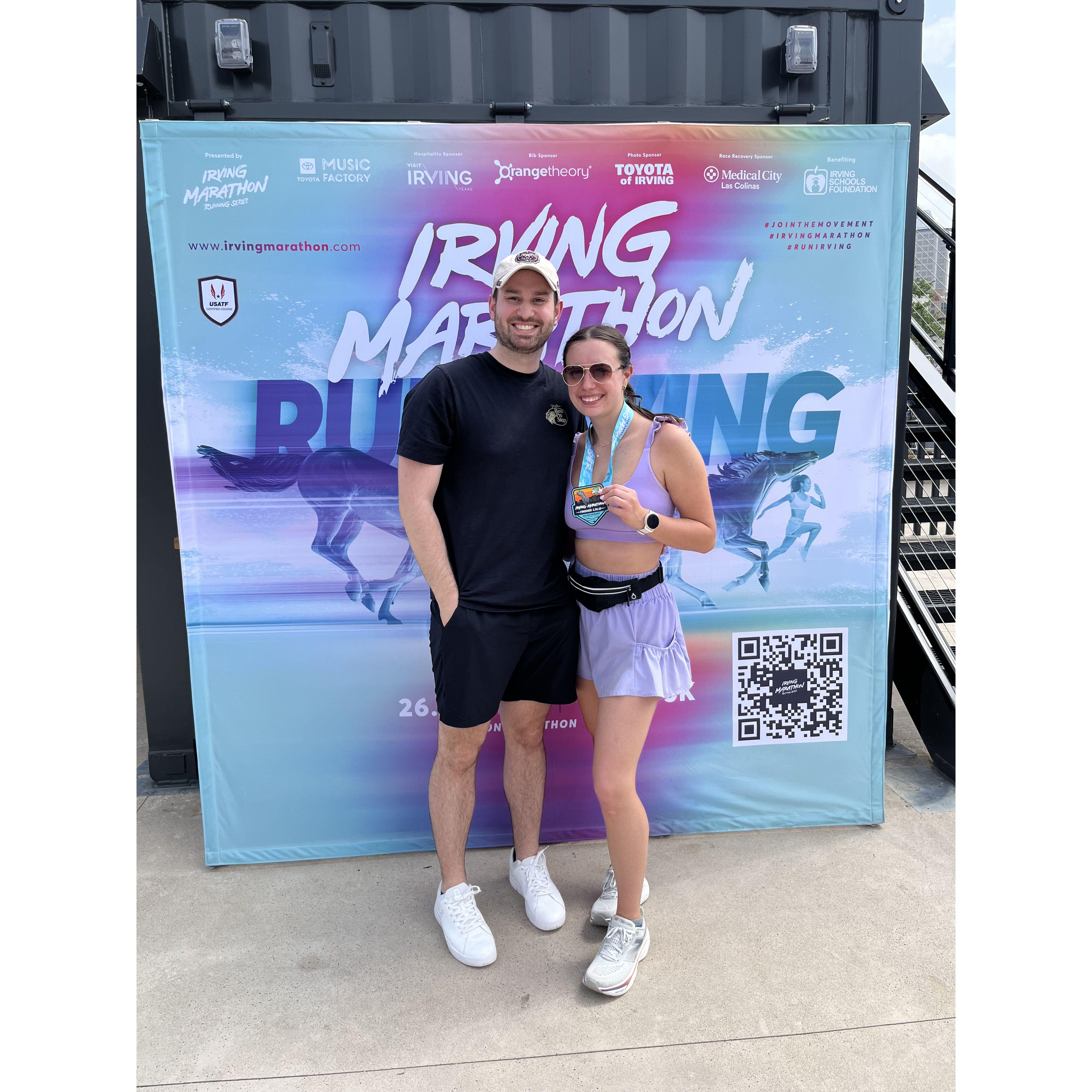 Katy's first marathon! Austin and Connor love to run around and follow the girls at all the races.