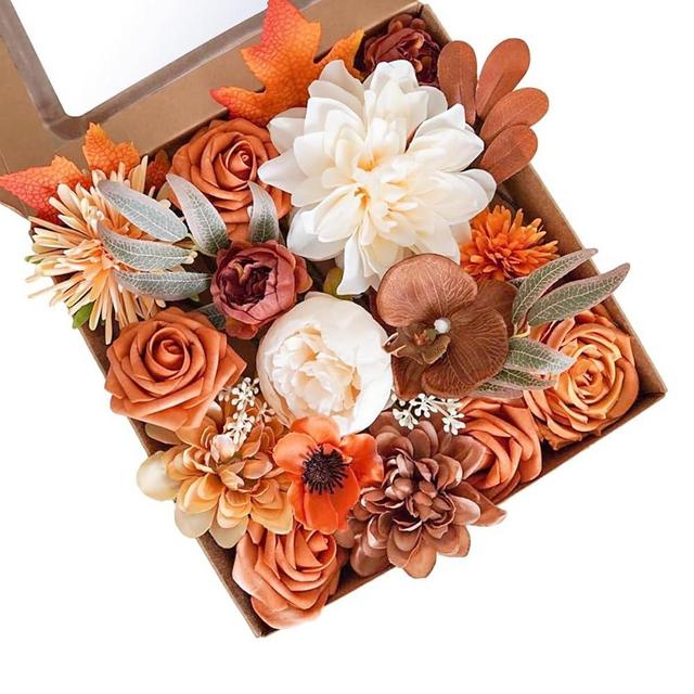AKKER Terracotta Artificial Wedding Flowers Combo Box Set Burnt Orange Flowers Fall Silk Flower in Bulk for DIY Wedding Bouquets Decorations