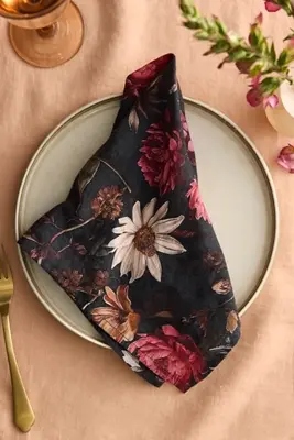 Moody Floral Linen Napkins, Set of 2