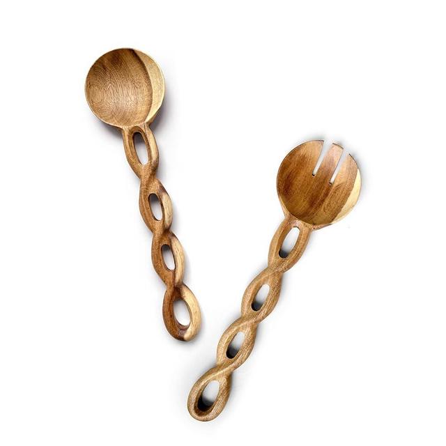 13" Wood Salad Tongs For Serving, Acacia Wood Kitchen Utensils Set, Salad Mixing Dinner Fork and Spoon Long Handle Salad Server Set Kitchen, Housewarming Gift Ideas, Set of 2 (Acacia Wood)