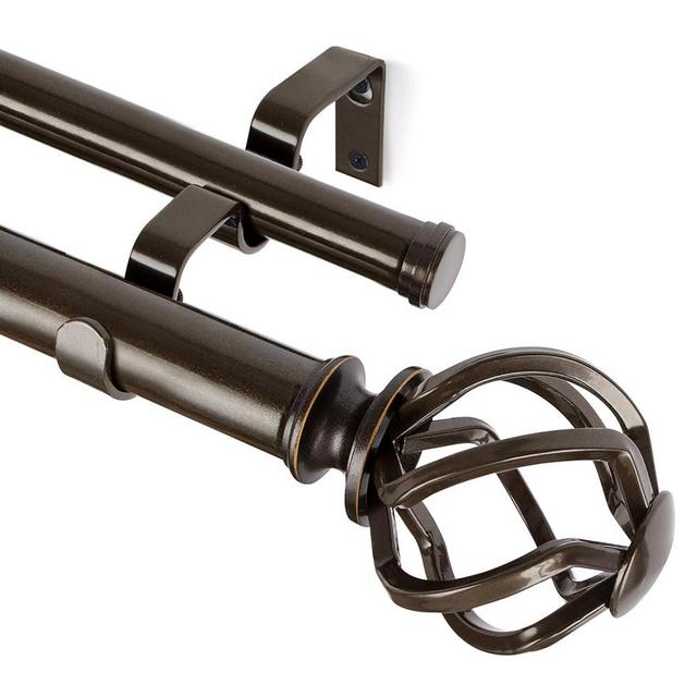 KAMANINA 1 Inch Double Curtain Rods 36 to 72 Inches (3-6 Feet) Window Telescoping Drapery Rod, Antique Bronze Heavy Duty Curtain Rods for Windows 24 to 68 Inches, Twisted Cage Finials
