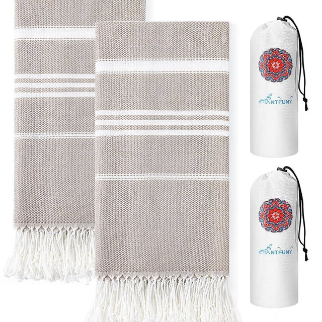 2 Packs Cotton Turkish Beach Towels Quick Dry Sand Free Oversized Bath Pool Swim Towel Extra Large Big Xl Blanket Adult Travel Essentials Cruise Accessories Must Haves Clearance Vacation Stuff