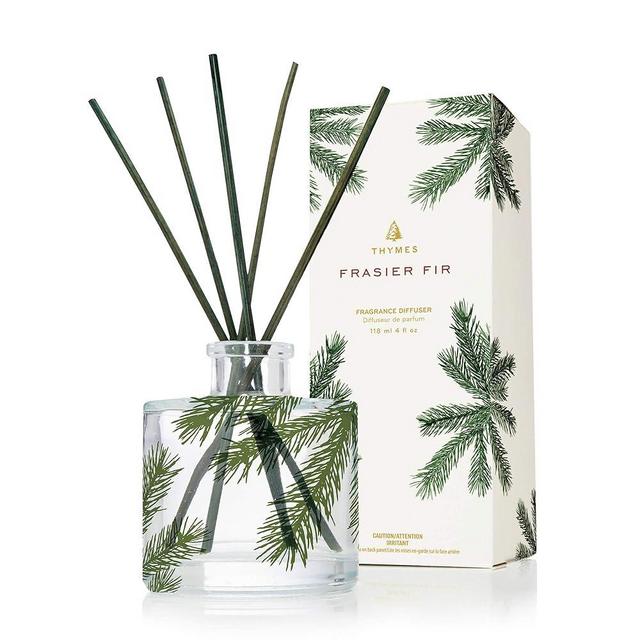 Thymes Petite Frasier Fir Diffuser - Pine Needle Design - Home Fragrance Diffuser Set Includes Reed Diffuser Sticks, Fragrance Oil, and Glass Bottle Oil Diffuser (4 fl oz)