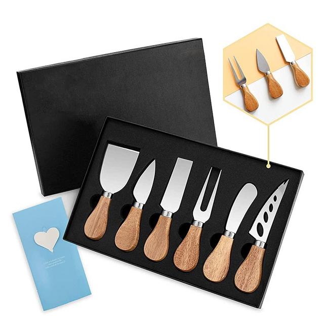 Premium 6-Piece Cheese Knives Set, WiTisve Complete Stainless Steel Cheese Knives Set with Wood Handles & Full-Length Blades Fit for Birthday/Parties/Wedding/ Housewarming/Anniversary (Gift-Ready)