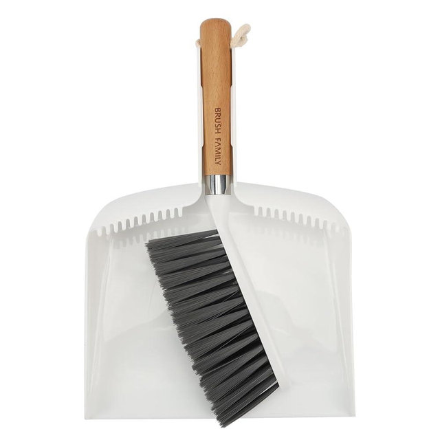 Small Broom and Dustpan Set, Multipurpose Dustpan and Brush Set with Wood Handle Teeth,13 x 8.7 inch, Hangable Portable Cleaning for Kitchen, Desktops, Bedroom, Pet Care, Camping, White,1 Set